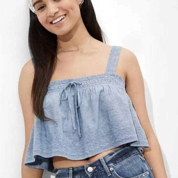 American Eagle Outfitters Chambray Crop Top - Picture 2 of 7